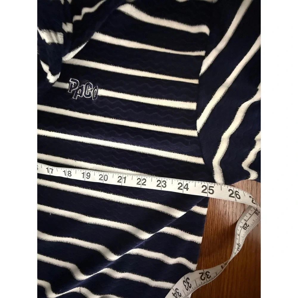 Paco Sport Vintage Quarter Zip Pullover Navy Blue White Striped Fleece XL